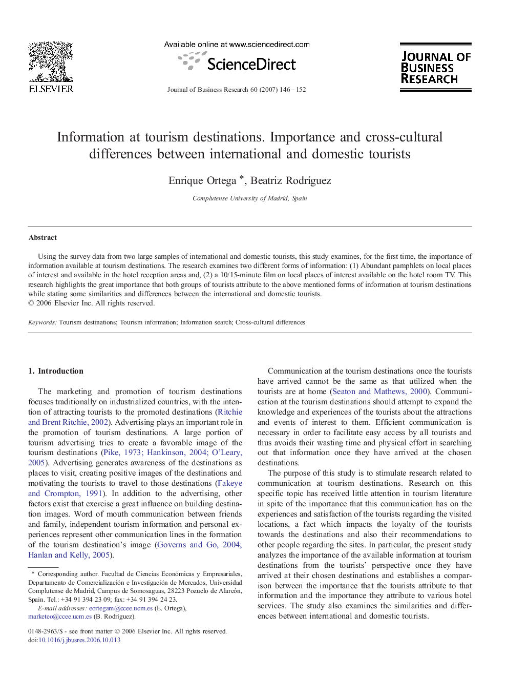 Information at tourism destinations. Importance and cross-cultural differences between international and domestic tourists