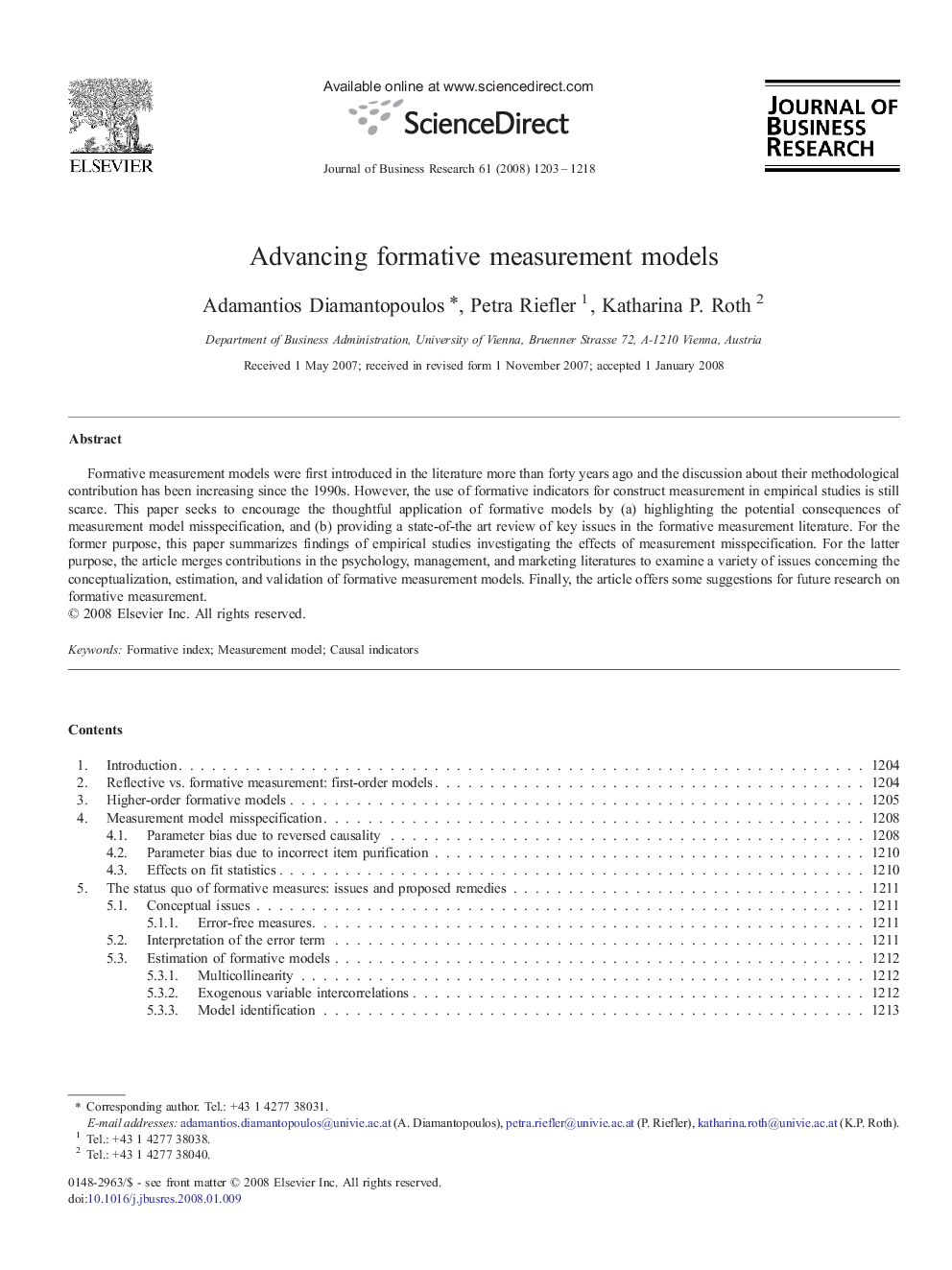 Advancing formative measurement models