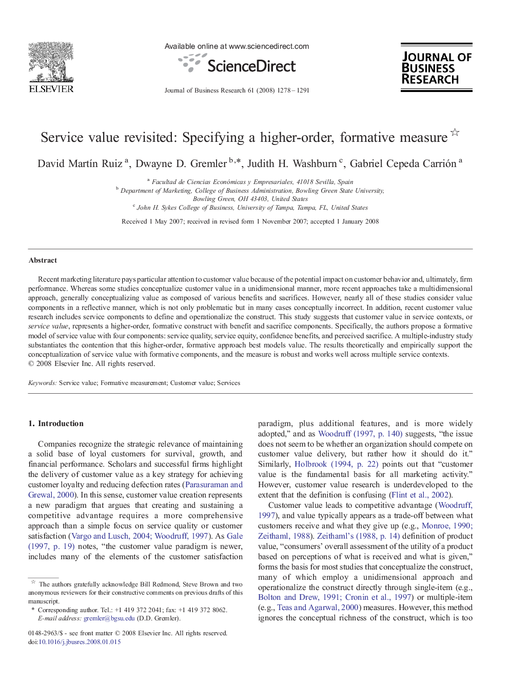 Service value revisited: Specifying a higher-order, formative measure 