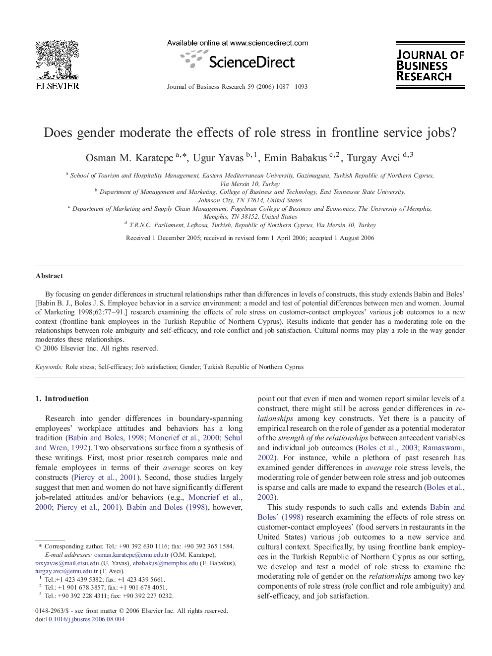 Does gender moderate the effects of role stress in frontline service jobs?