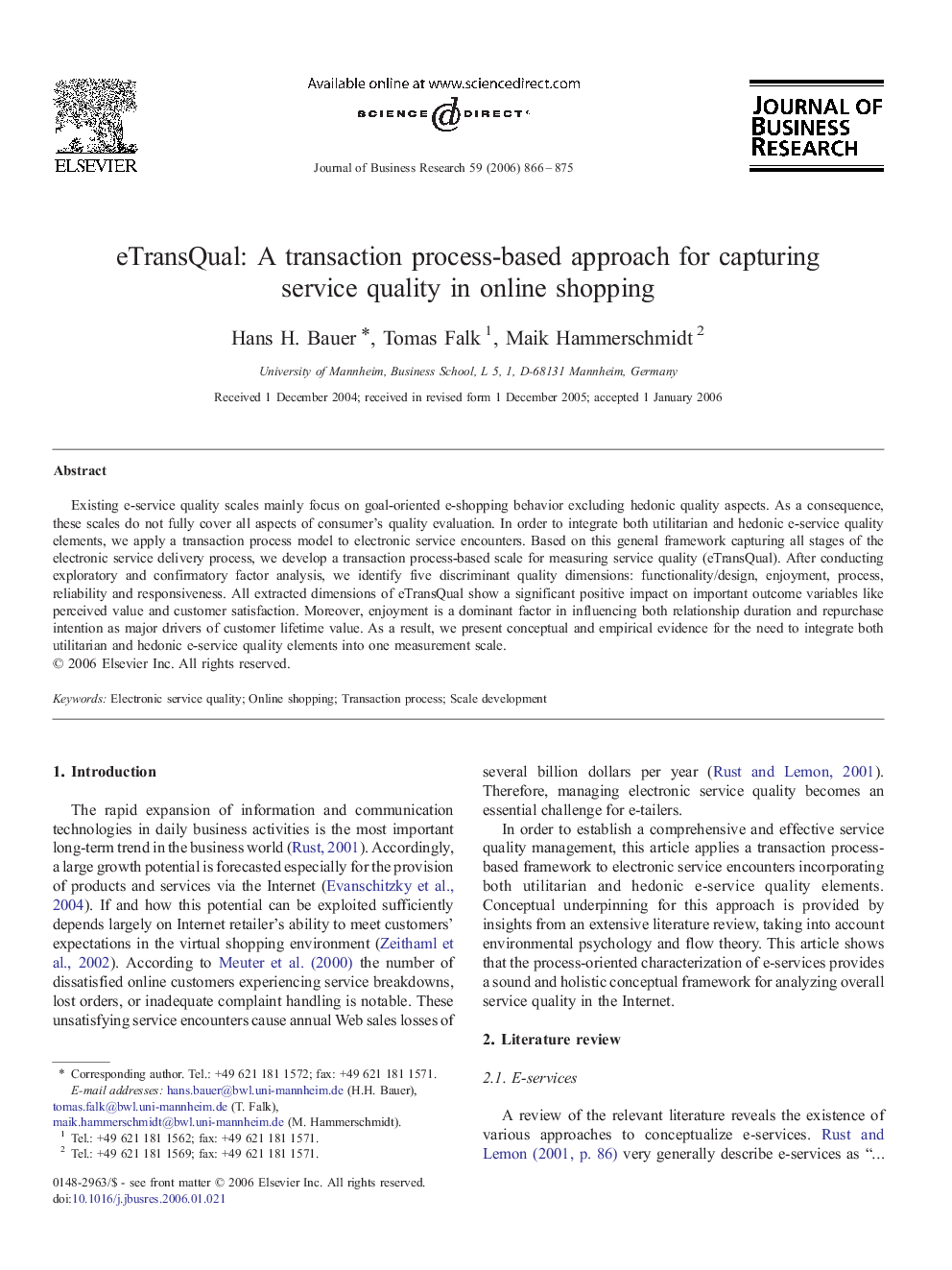 eTransQual: A transaction process-based approach for capturing service quality in online shopping