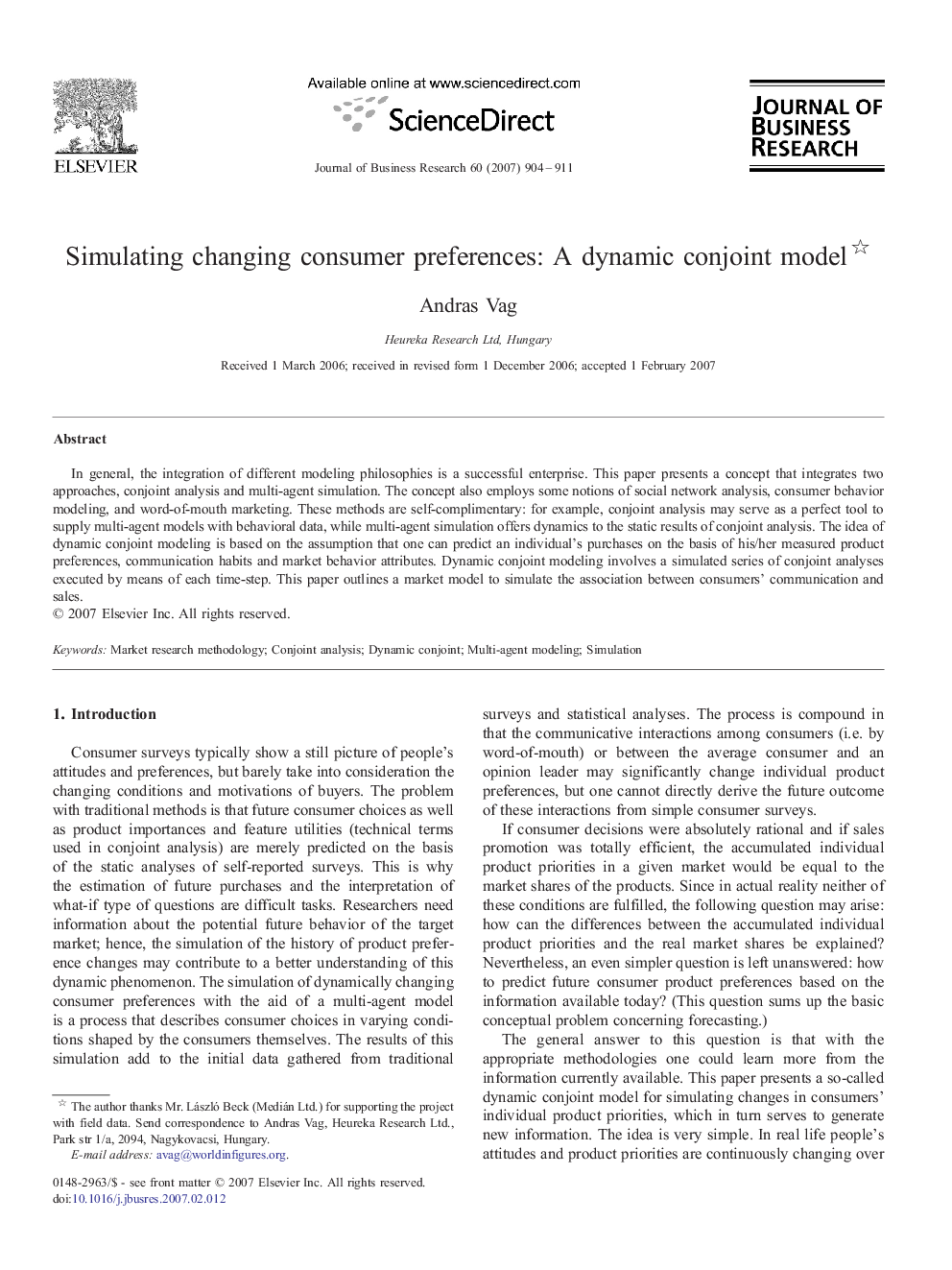 Simulating changing consumer preferences: A dynamic conjoint model 