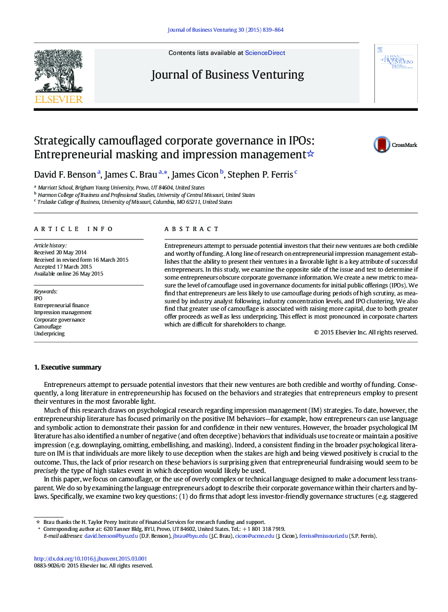 Strategically camouflaged corporate governance in IPOs: Entrepreneurial masking and impression management 