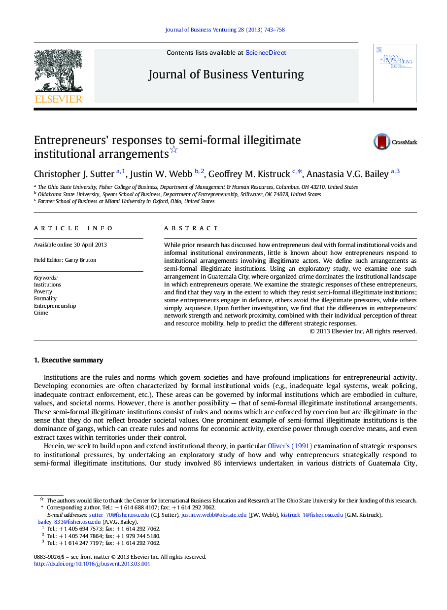 Entrepreneurs' responses to semi-formal illegitimate institutional arrangements 