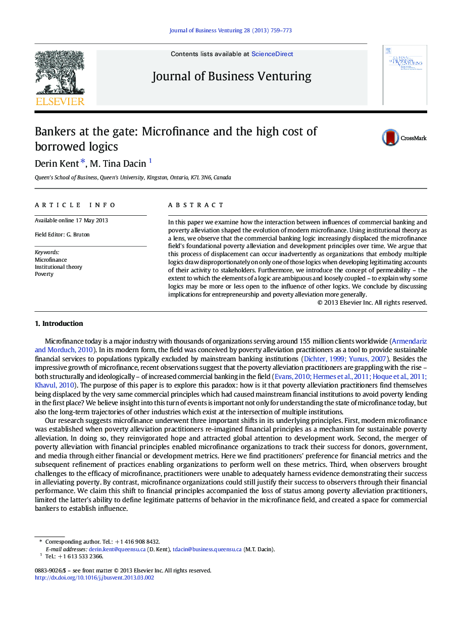 Bankers at the gate: Microfinance and the high cost of borrowed logics