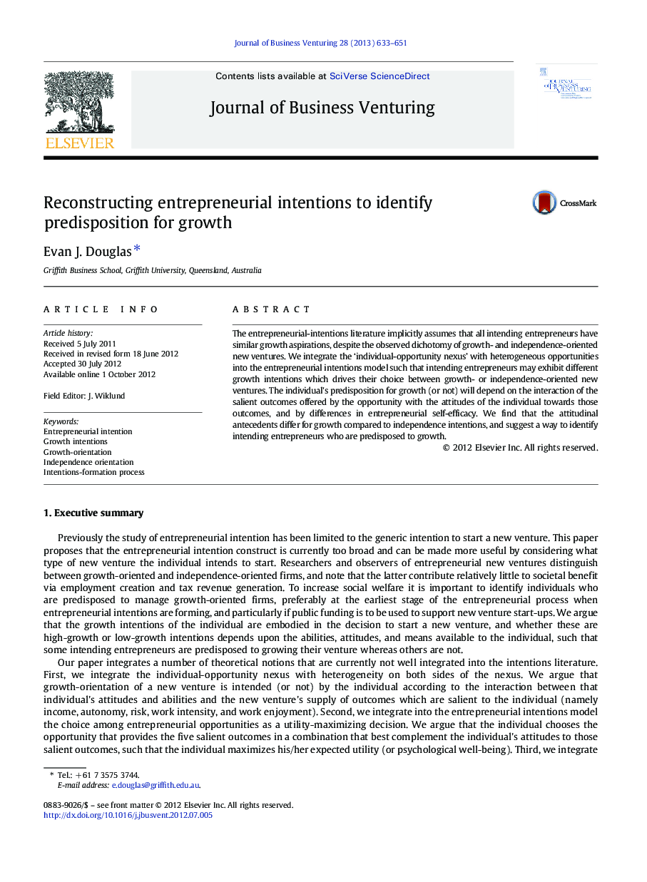 Reconstructing entrepreneurial intentions to identify predisposition for growth