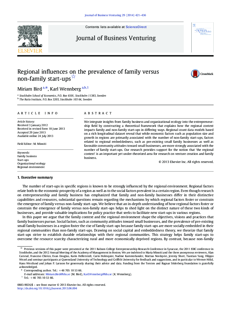 Regional influences on the prevalence of family versus non-family start-ups 