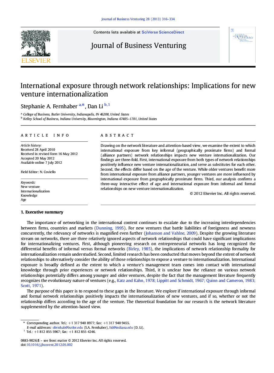 International exposure through network relationships: Implications for new venture internationalization