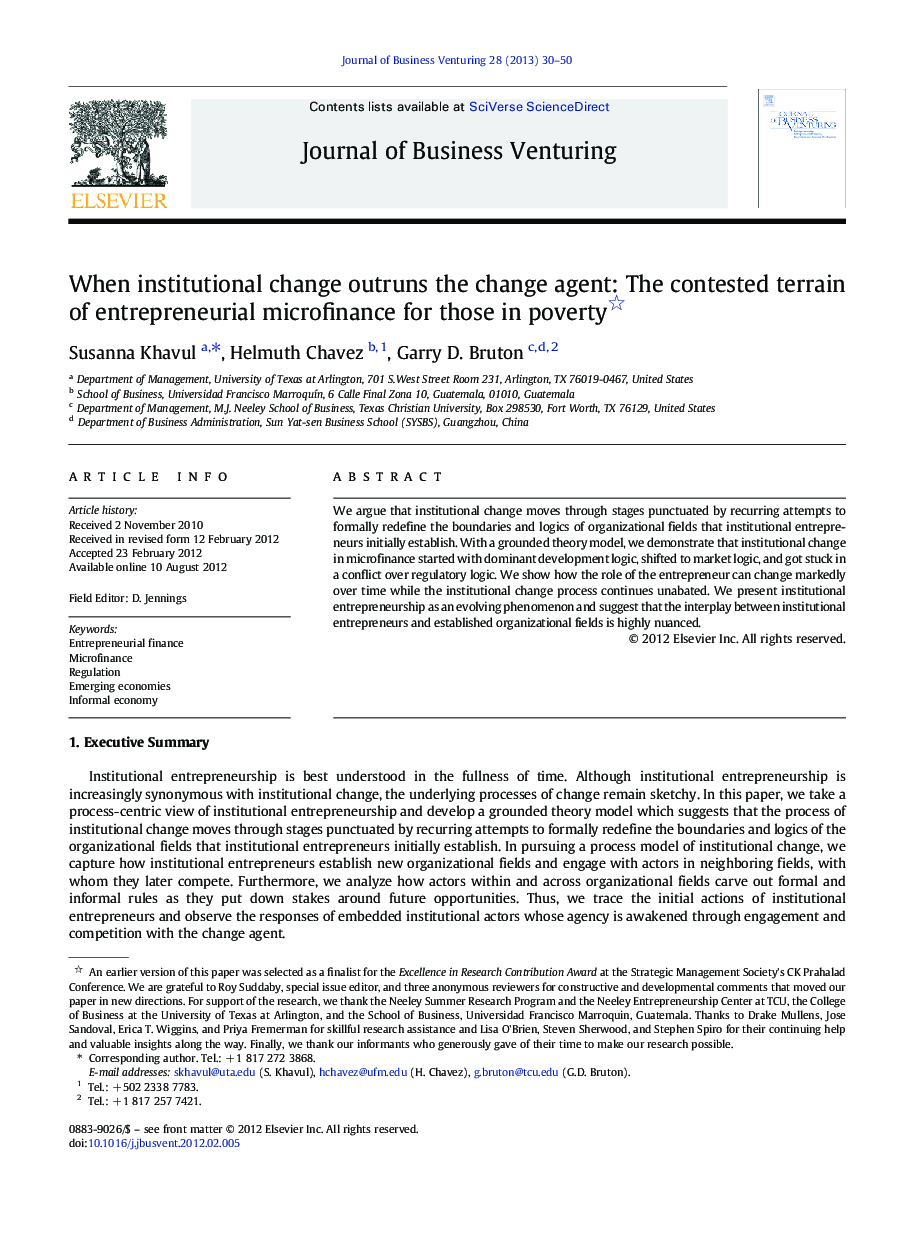 When institutional change outruns the change agent: The contested terrain of entrepreneurial microfinance for those in poverty 