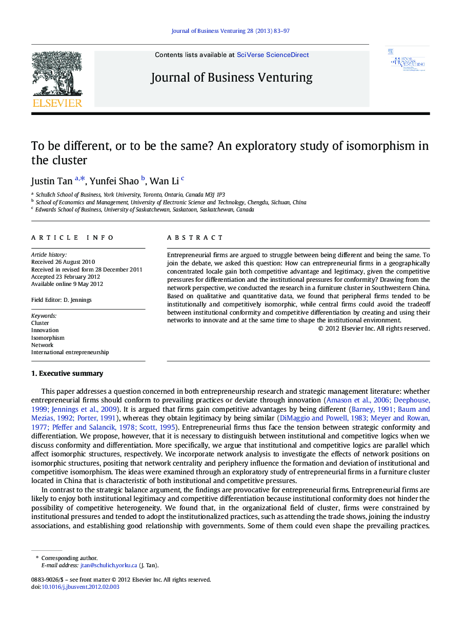 To be different, or to be the same? An exploratory study of isomorphism in the cluster