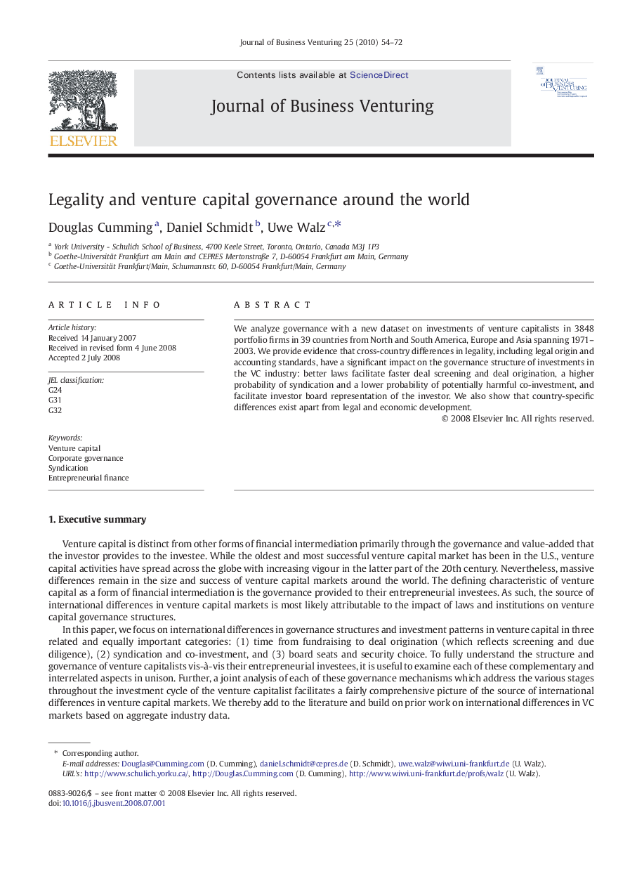 Legality and venture capital governance around the world