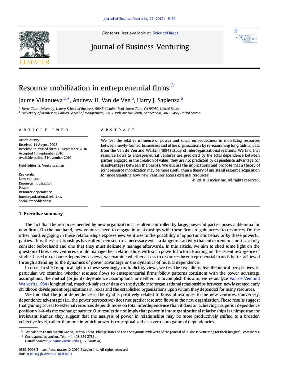 Resource mobilization in entrepreneurial firms 