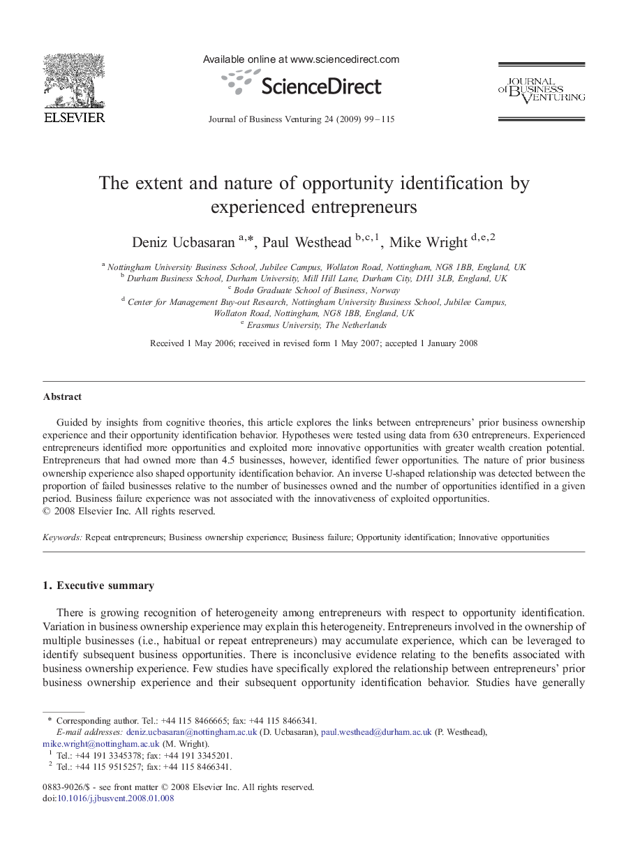 The extent and nature of opportunity identification by experienced entrepreneurs