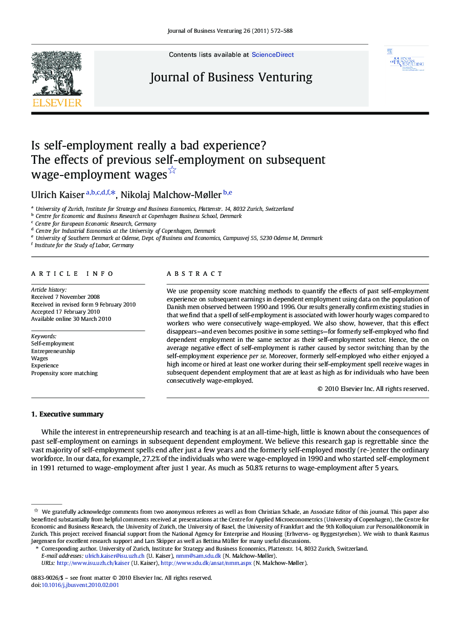 Is self-employment really a bad experience? : The effects of previous self-employment on subsequent wage-employment wages