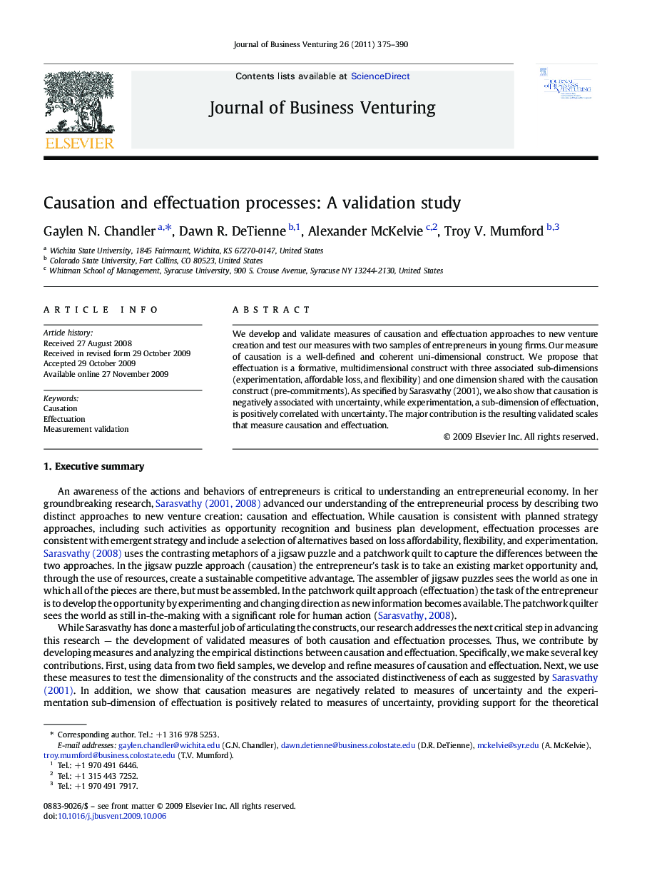Causation and effectuation processes: A validation study