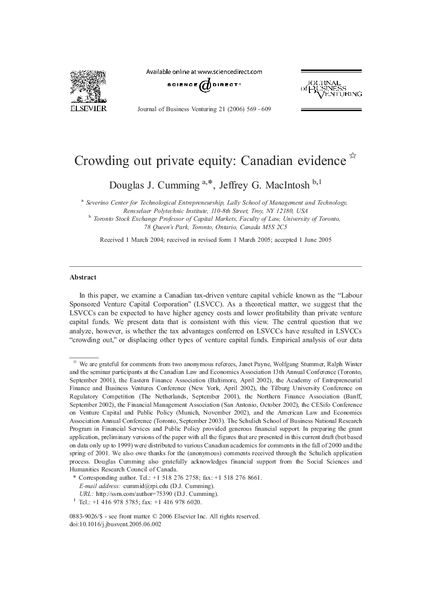 Crowding out private equity: Canadian evidence 