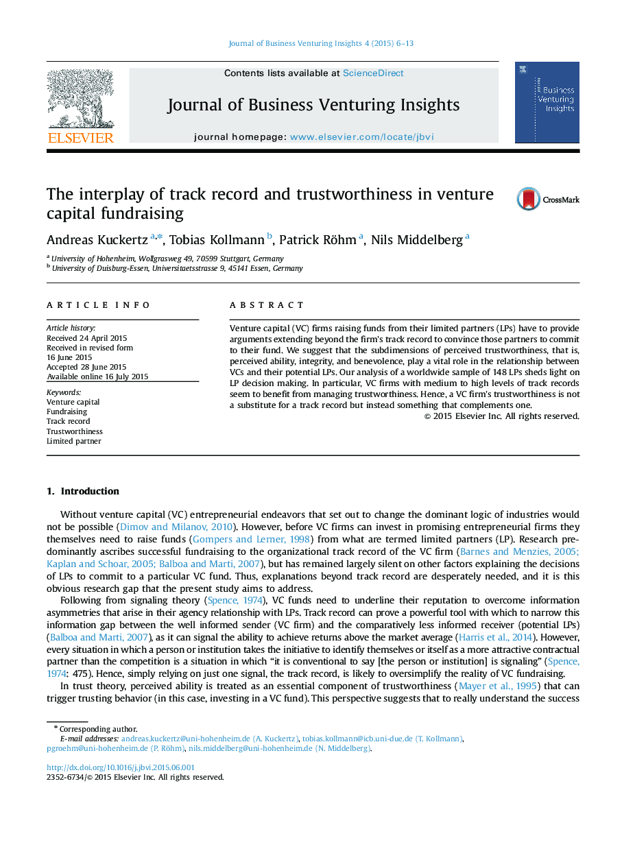 The interplay of track record and trustworthiness in venture capital fundraising