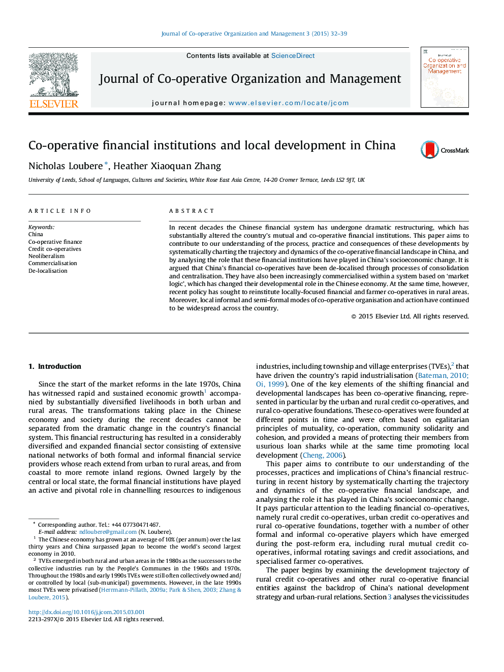 Co-operative financial institutions and local development in China