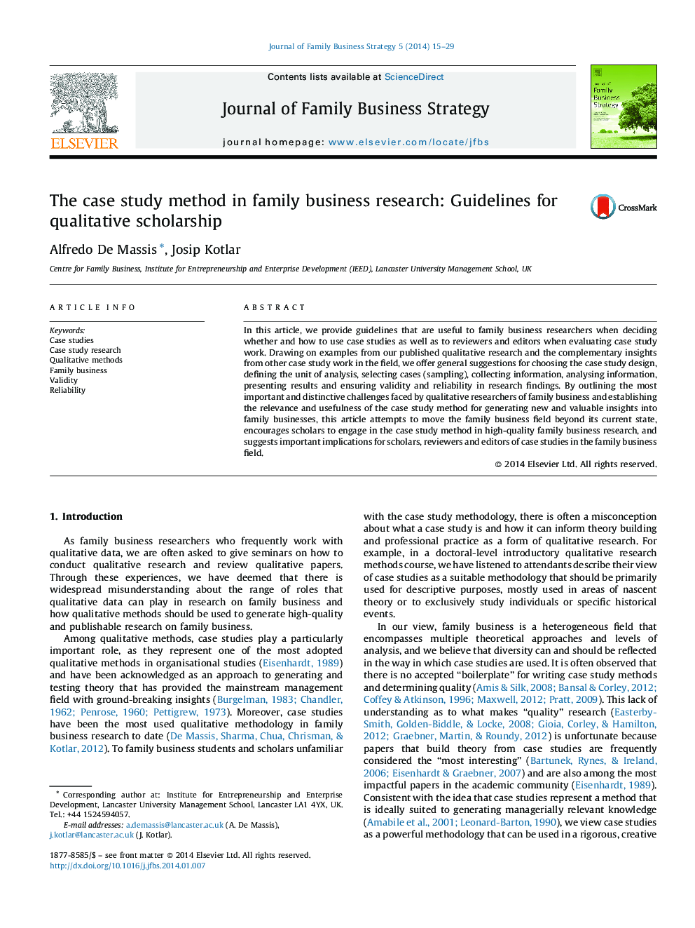 The case study method in family business research: Guidelines for qualitative scholarship