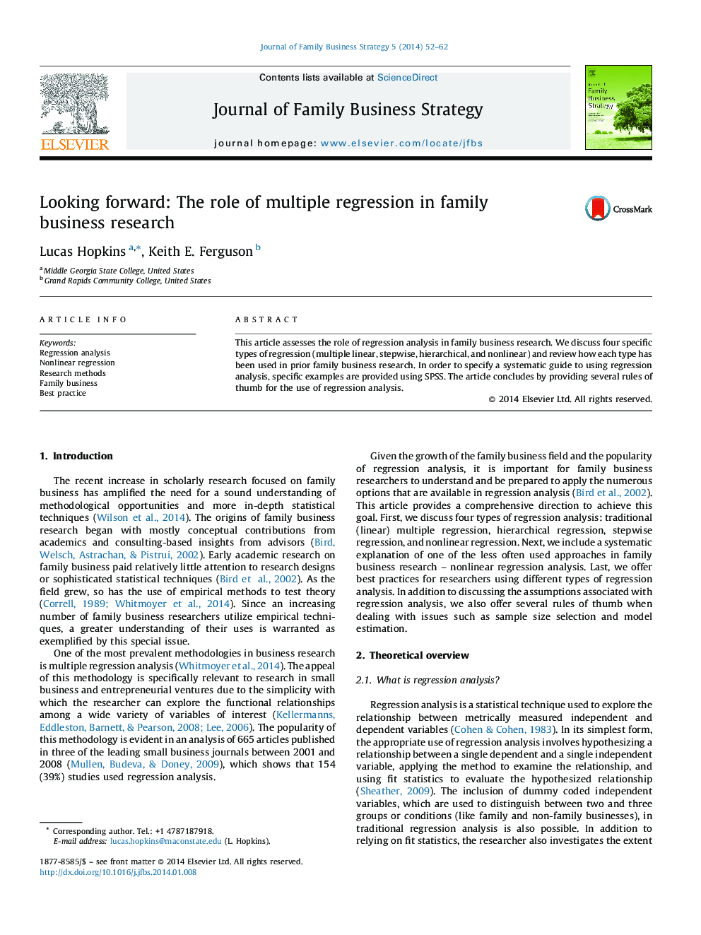 Looking forward: The role of multiple regression in family business research