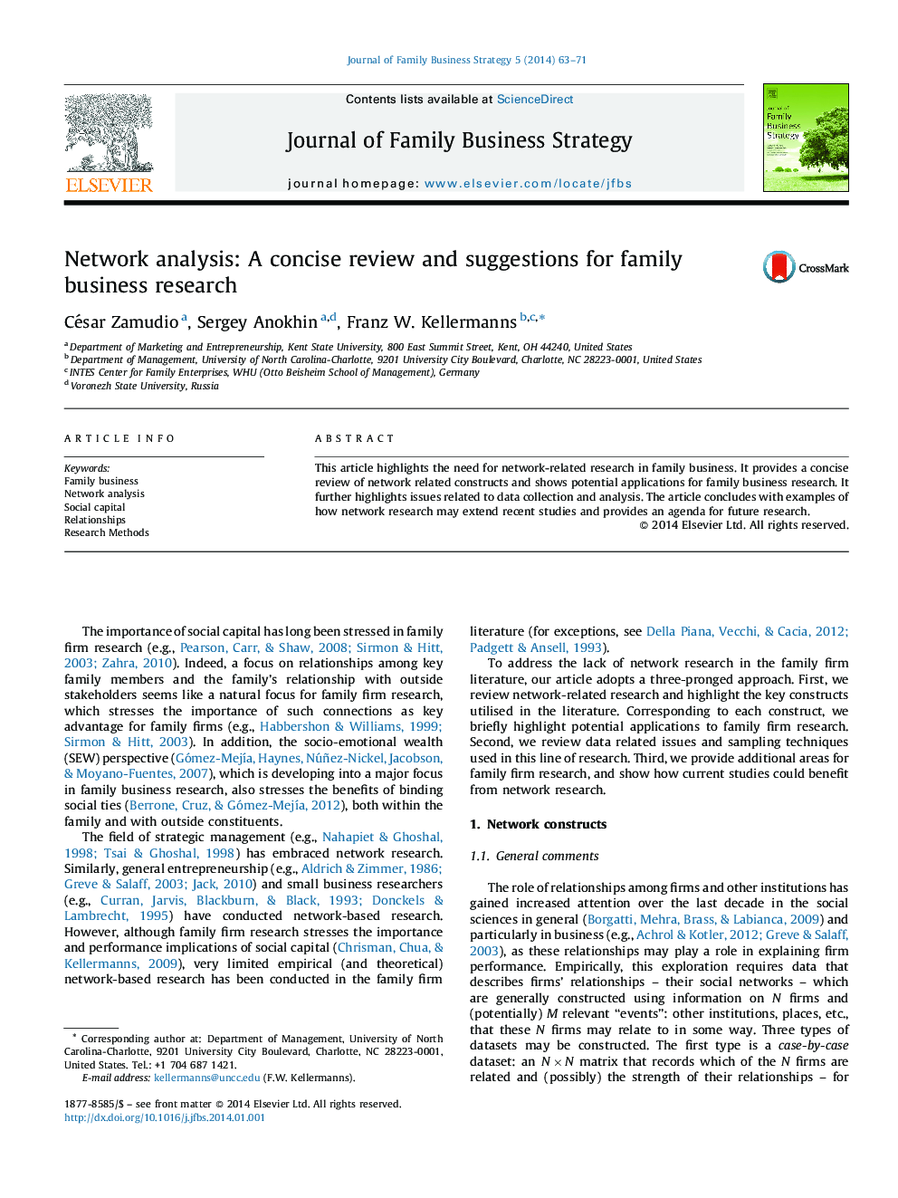 Network analysis: A concise review and suggestions for family business research