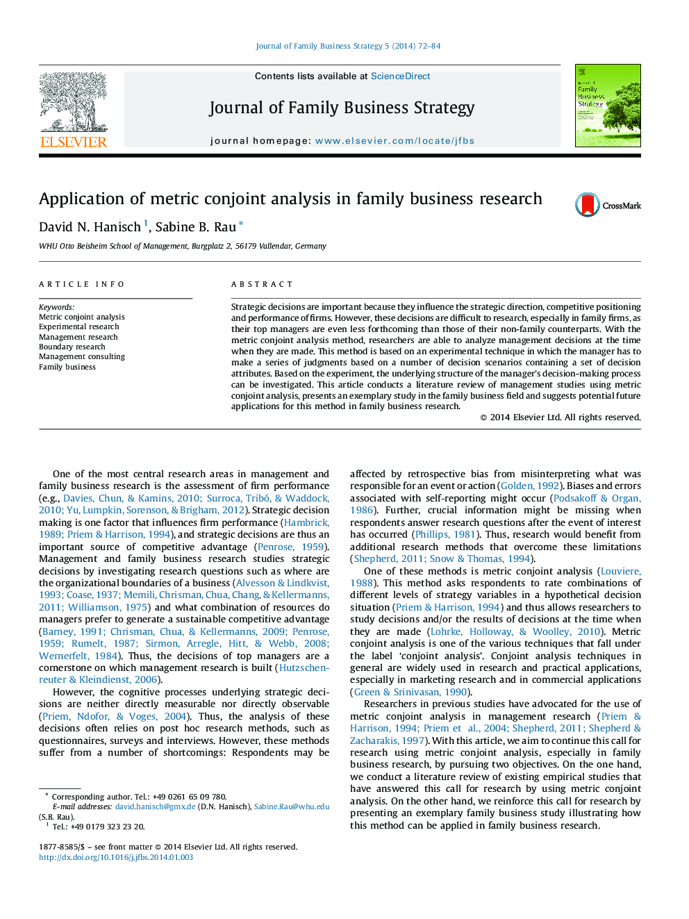 Application of metric conjoint analysis in family business research