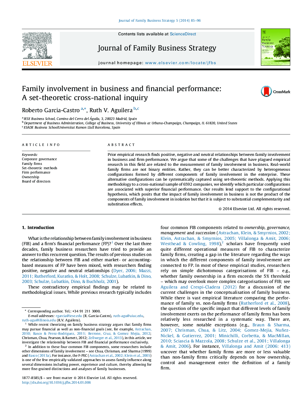 Family involvement in business and financial performance: A set-theoretic cross-national inquiry