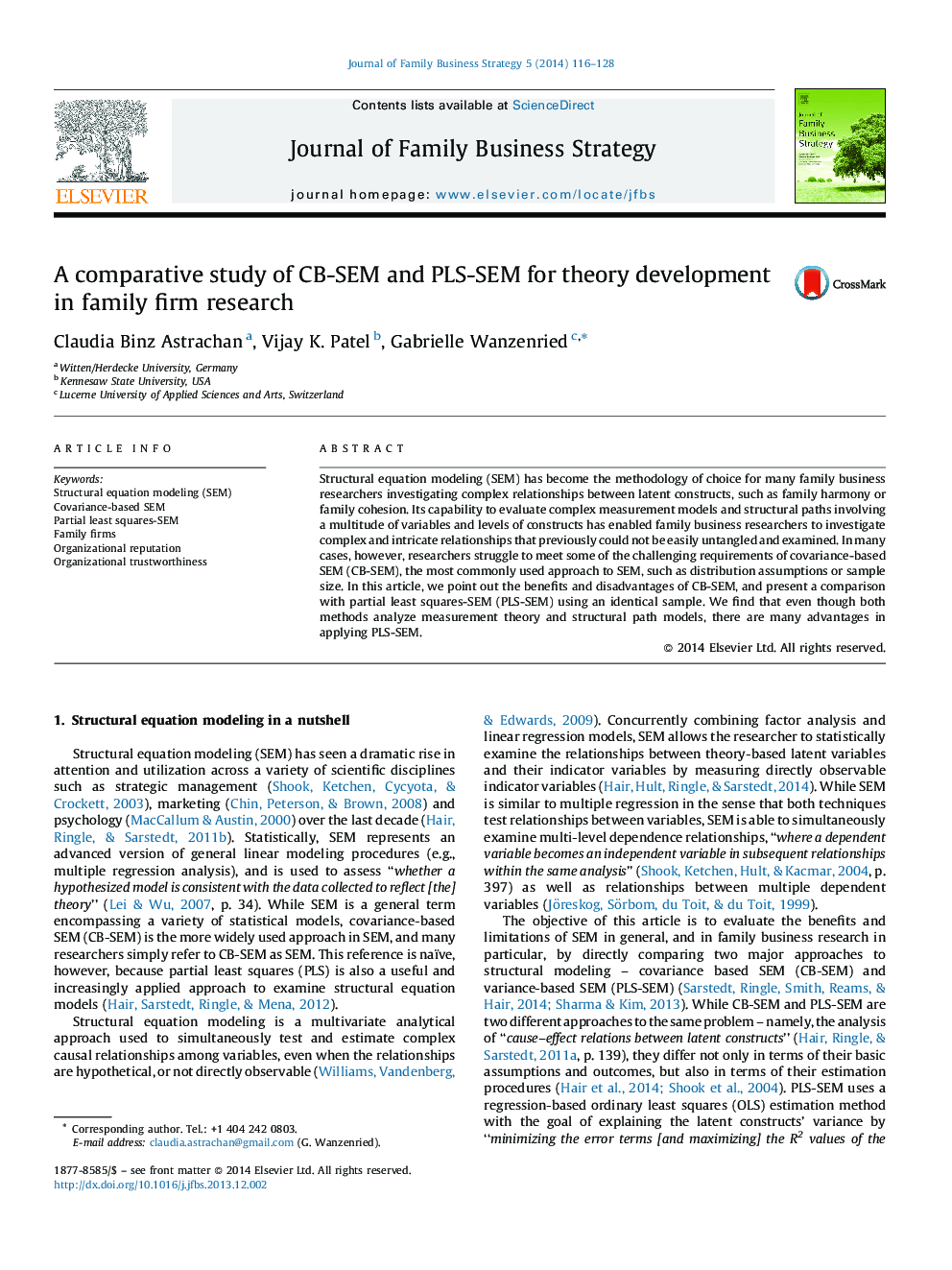 A comparative study of CB-SEM and PLS-SEM for theory development in family firm research