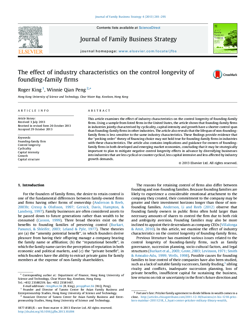 The effect of industry characteristics on the control longevity of founding-family firms