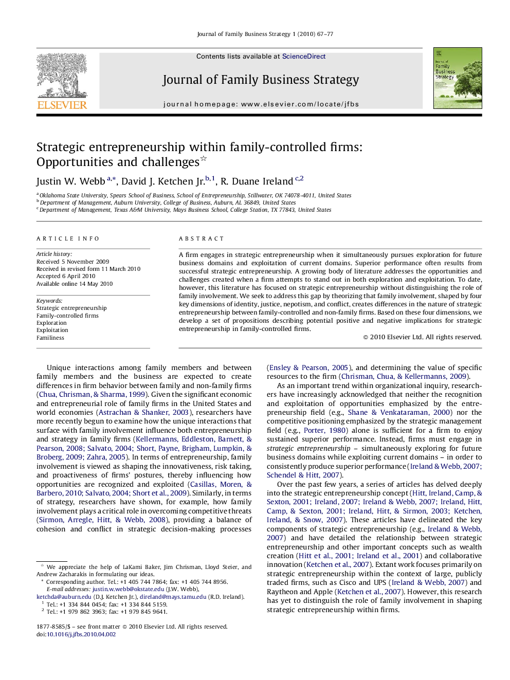 Strategic entrepreneurship within family-controlled firms: Opportunities and challenges 