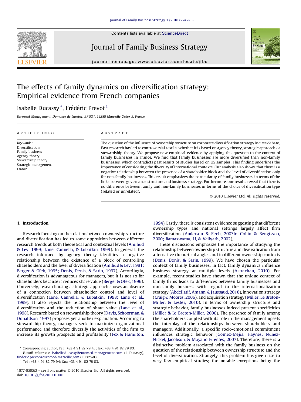 The effects of family dynamics on diversification strategy: Empirical evidence from French companies