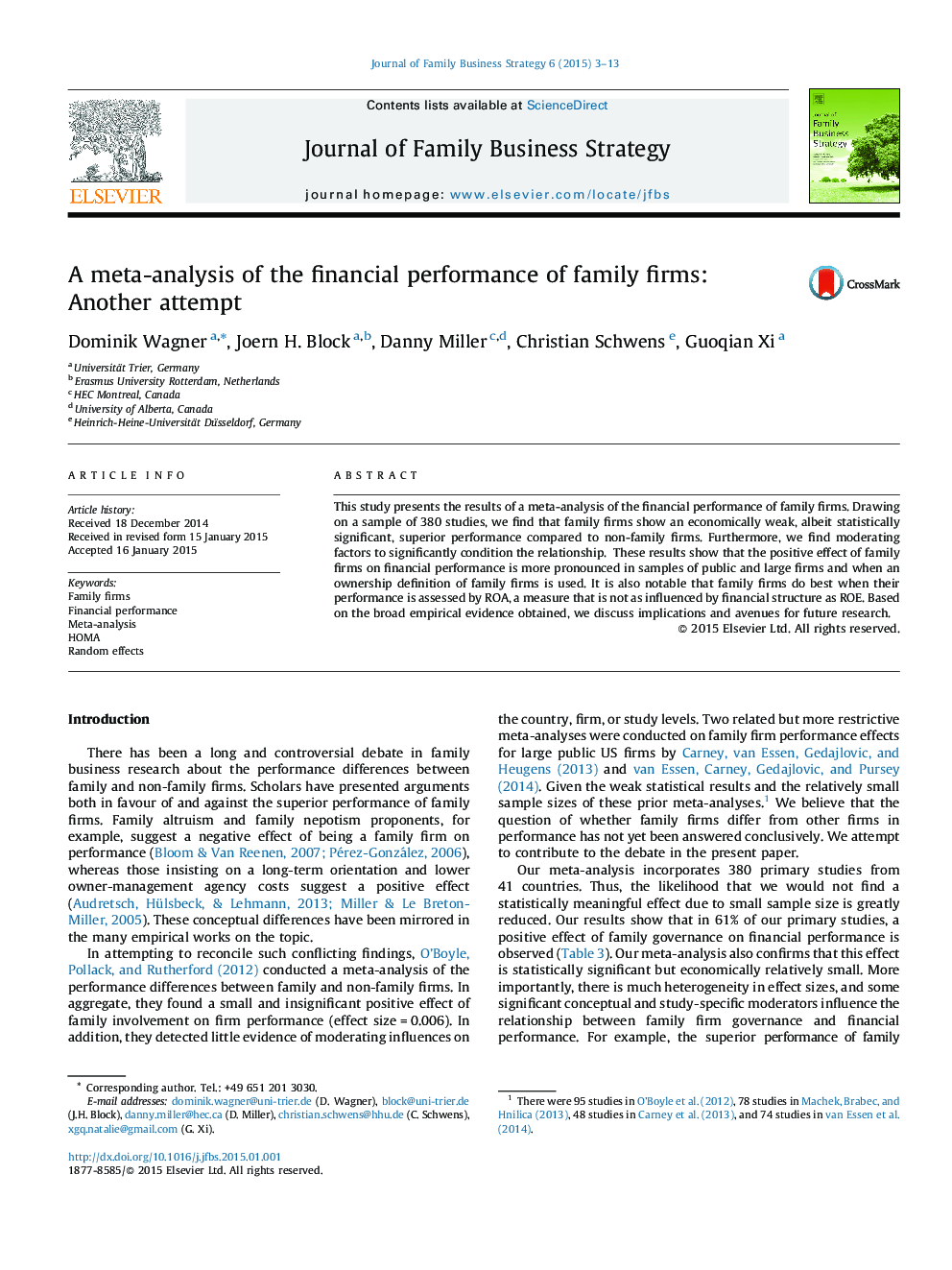 A meta-analysis of the financial performance of family firms: Another attempt