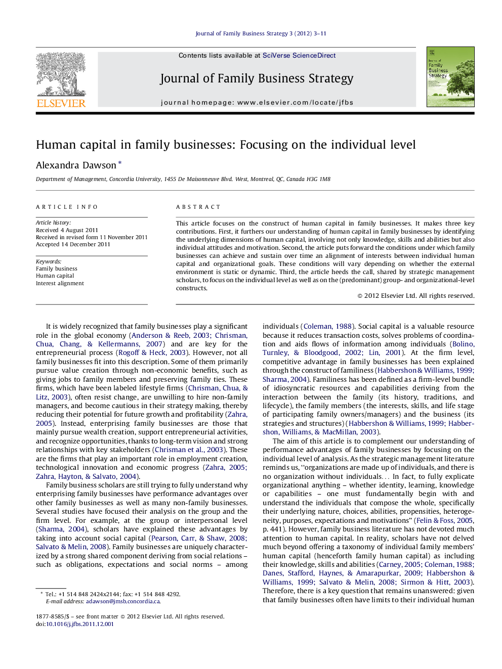 Human capital in family businesses: Focusing on the individual level