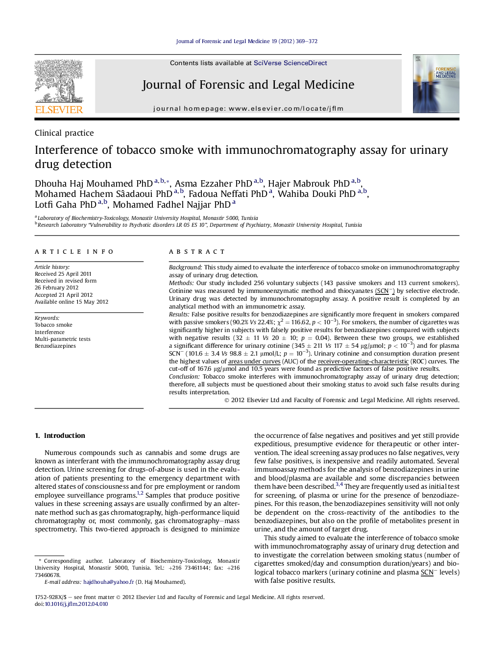 Interference of tobacco smoke with immunochromatography assay for urinary drug detection