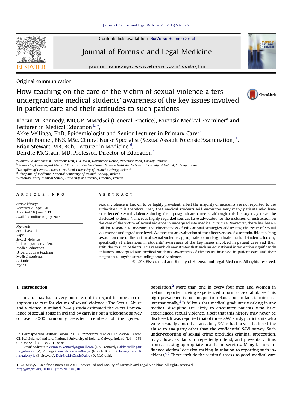 How teaching on the care of the victim of sexual violence alters undergraduate medical students' awareness of the key issues involved in patient care and their attitudes to such patients