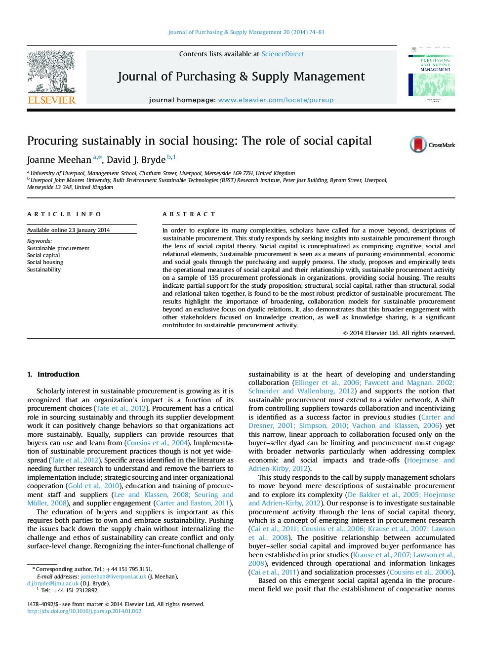 Procuring sustainably in social housing: The role of social capital