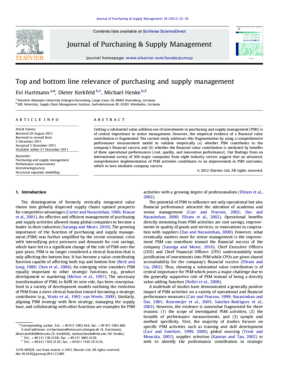 Top and bottom line relevance of purchasing and supply management