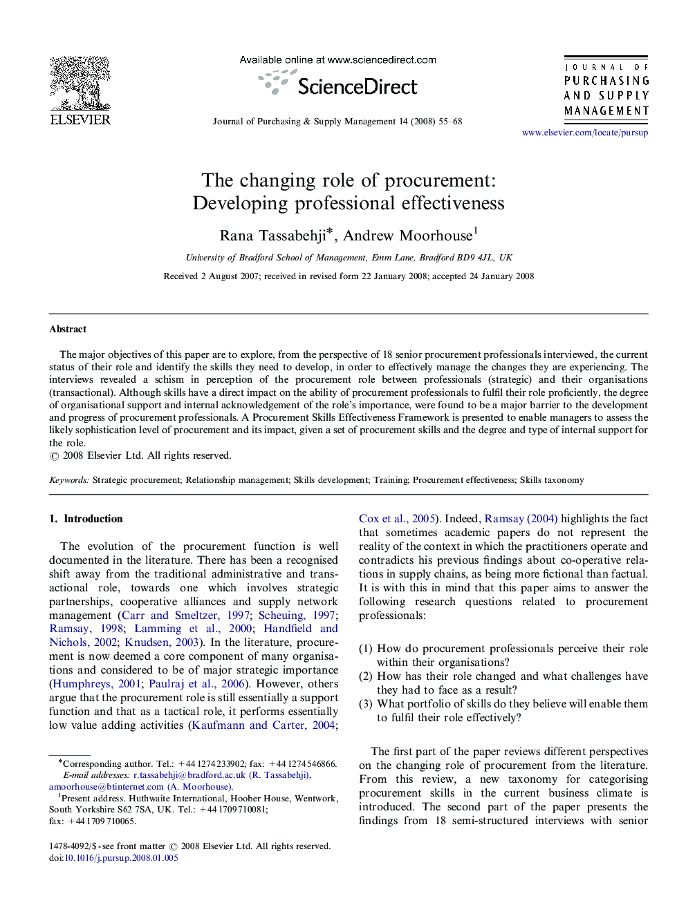 The changing role of procurement: Developing professional effectiveness