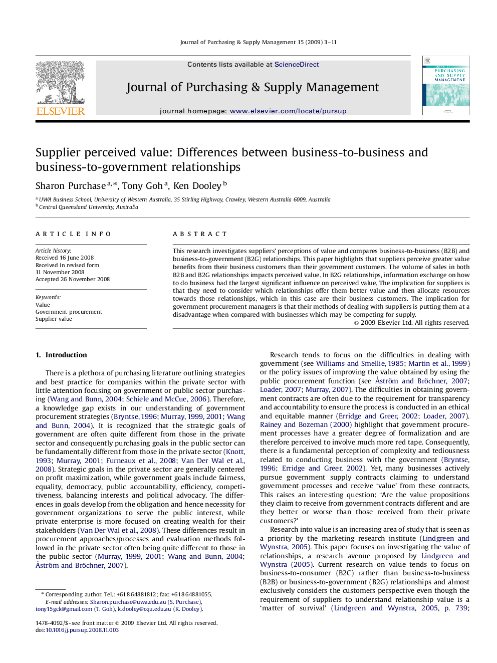 Supplier perceived value: Differences between business-to-business and business-to-government relationships