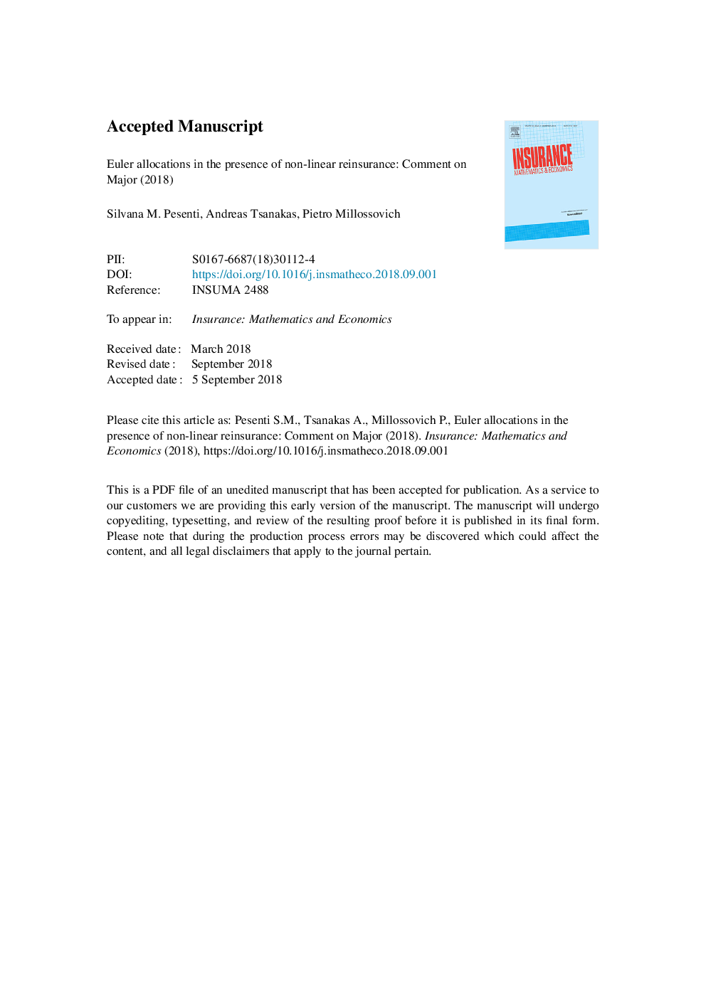 Euler allocations in the presence of non-linear reinsurance: Comment on Major (2018)