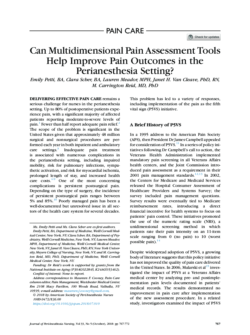 آیا ابزارهای ارزیابی درد چندین روش کمک می کند تا نتایج درد در تنظیم پروینستازی بهبود یابد؟