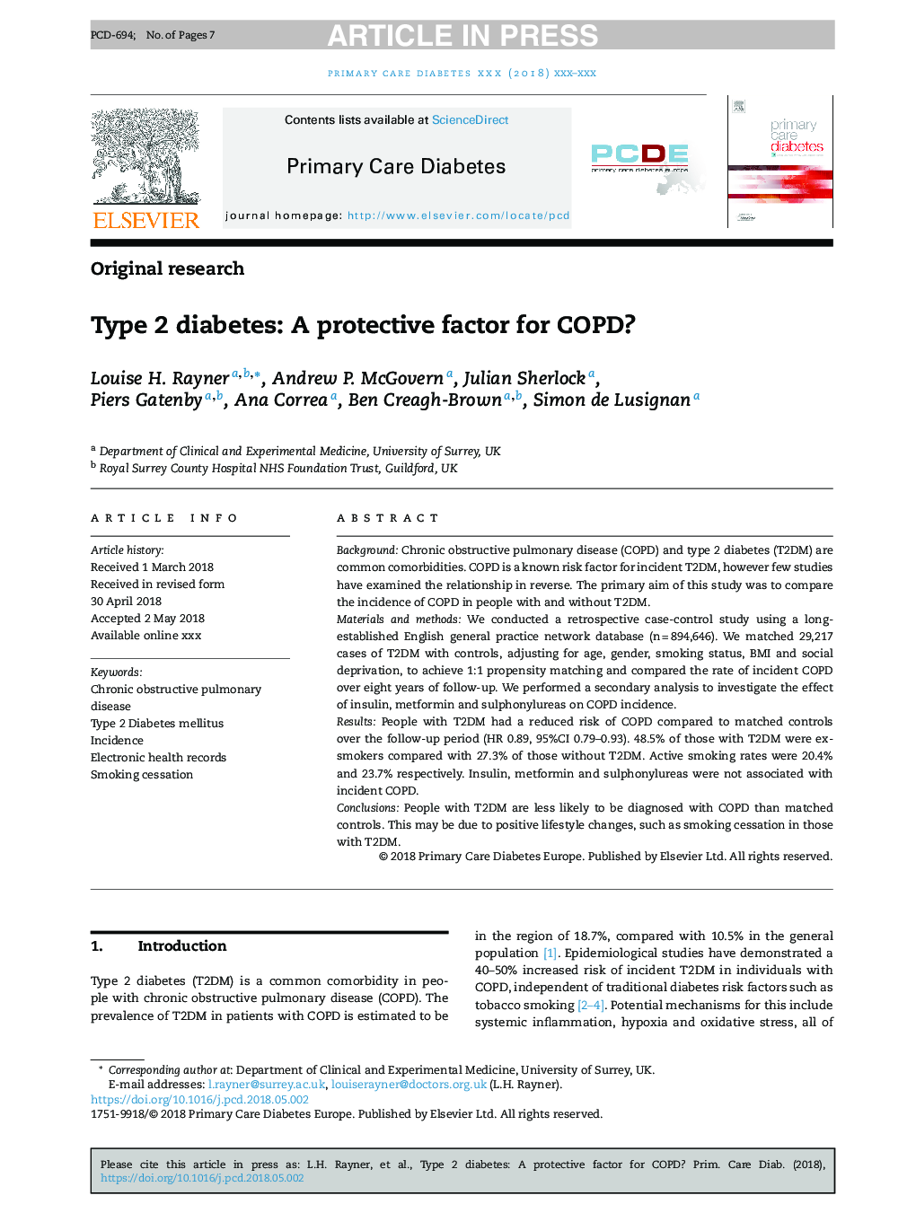 Type 2 diabetes: A protective factor for COPD?