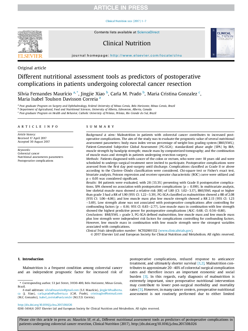 Different nutritional assessment tools as predictors of postoperative complications in patients undergoing colorectal cancer resection