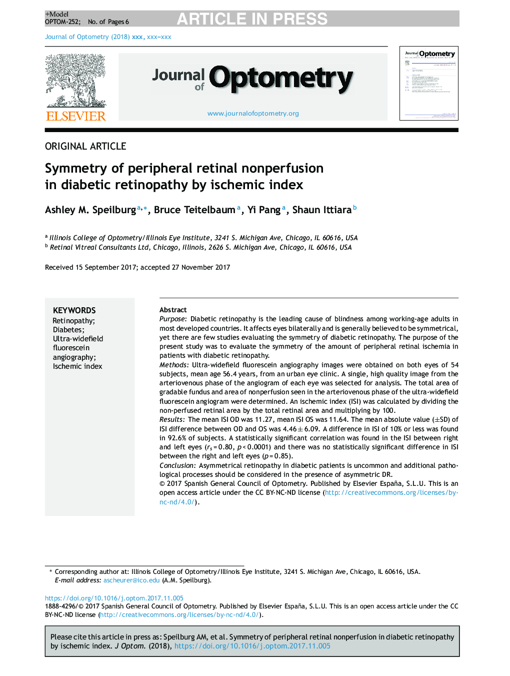 Symmetry of peripheral retinal nonperfusion in diabetic retinopathy by ischemic index