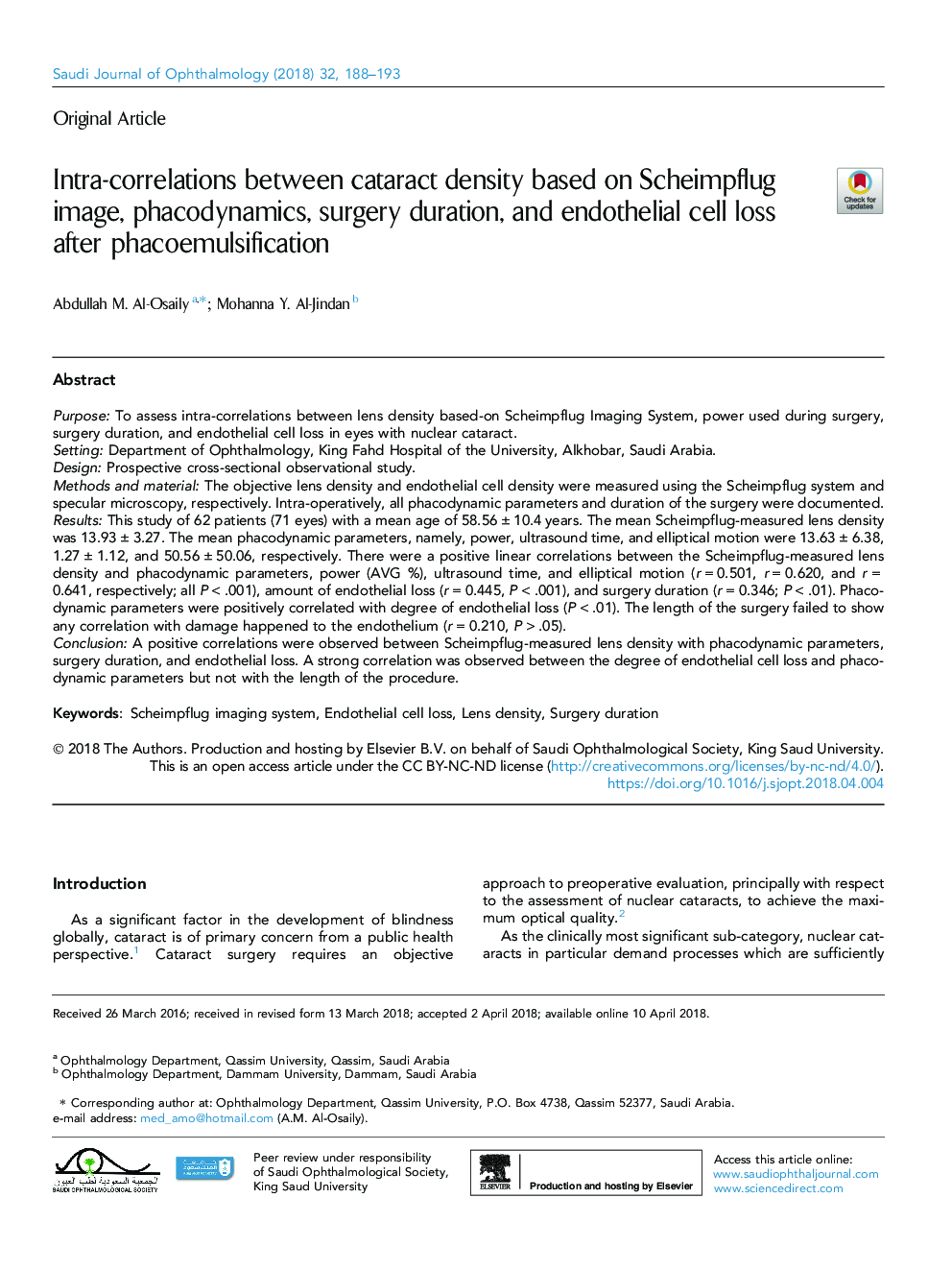 Intra-correlations between cataract density based on Scheimpflug image, phacodynamics, surgery duration, and endothelial cell loss after phacoemulsification