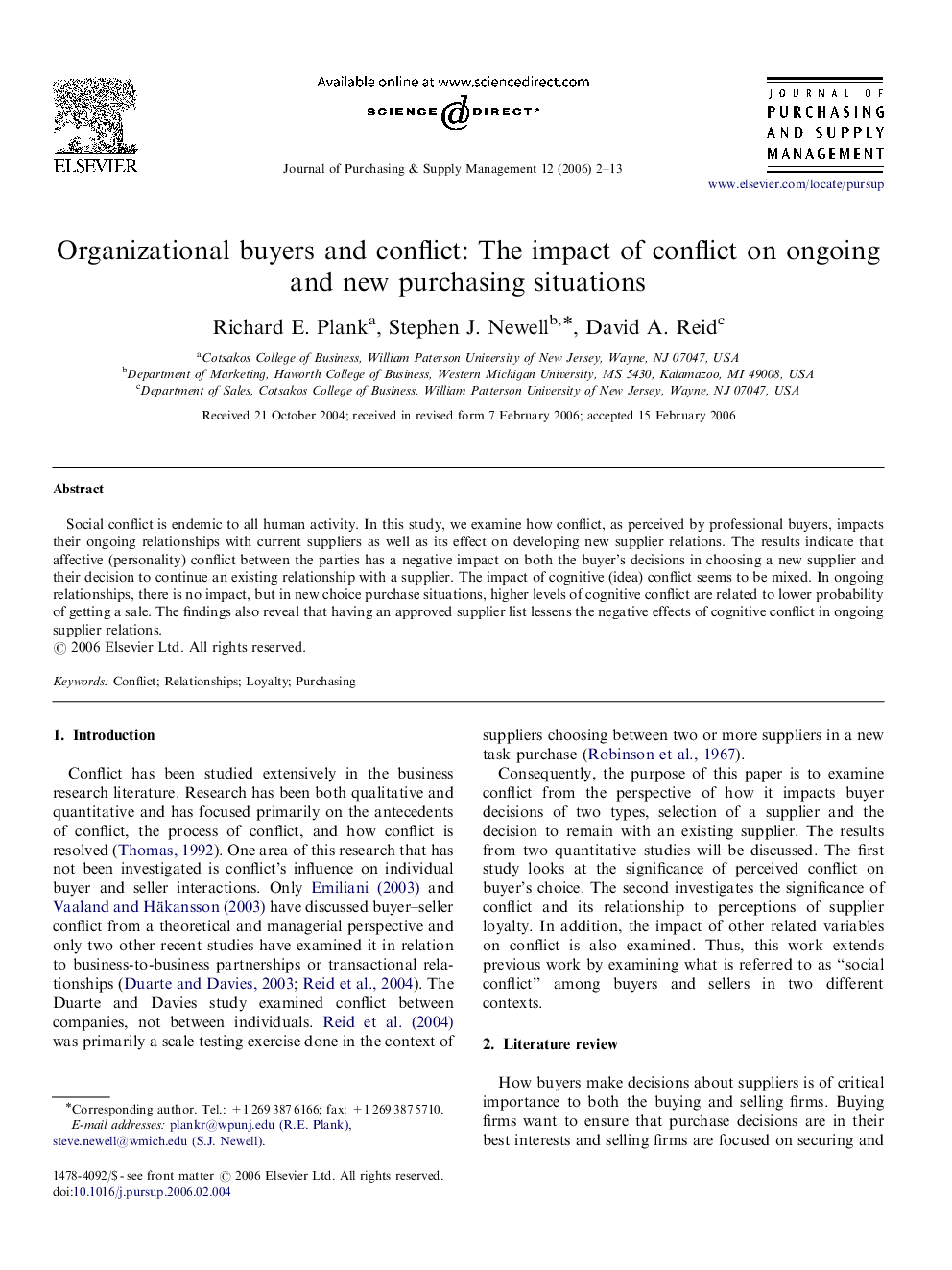 Organizational buyers and conflict: The impact of conflict on ongoing and new purchasing situations