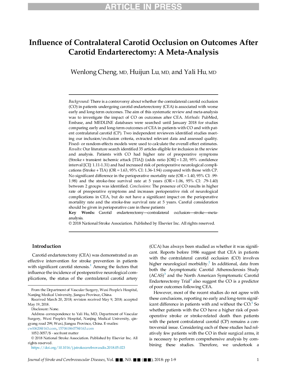 تأثیر اتساع کاروتید متعاقب جانبی بر نتایج پس از اندرونتورکتومی کاردیو: یک متاآنالیز