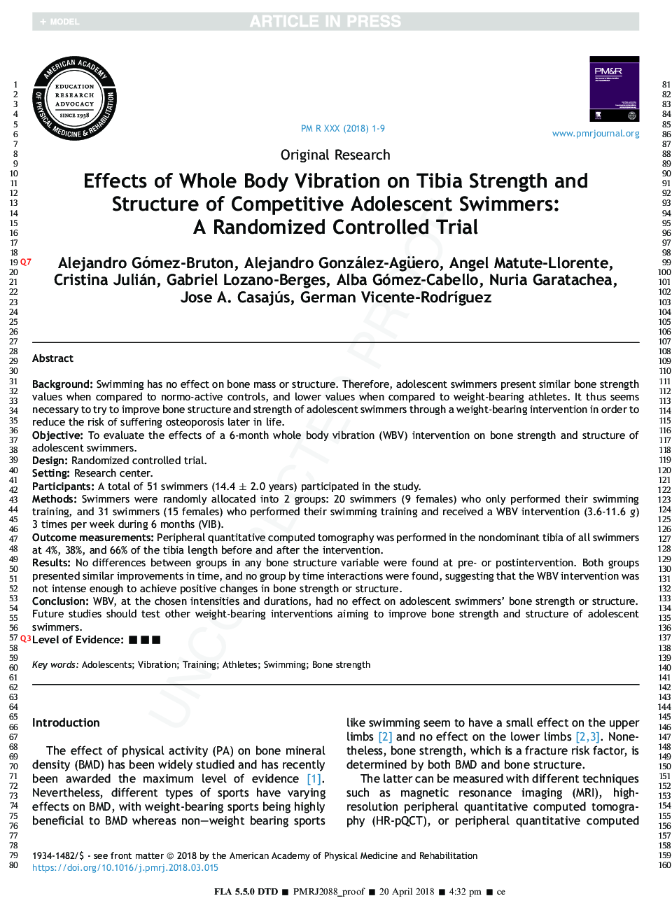 Effects of Whole Body Vibration on Tibia Strength and Structure ofÂ Competitive Adolescent Swimmers: A Randomized ControlledÂ Trial