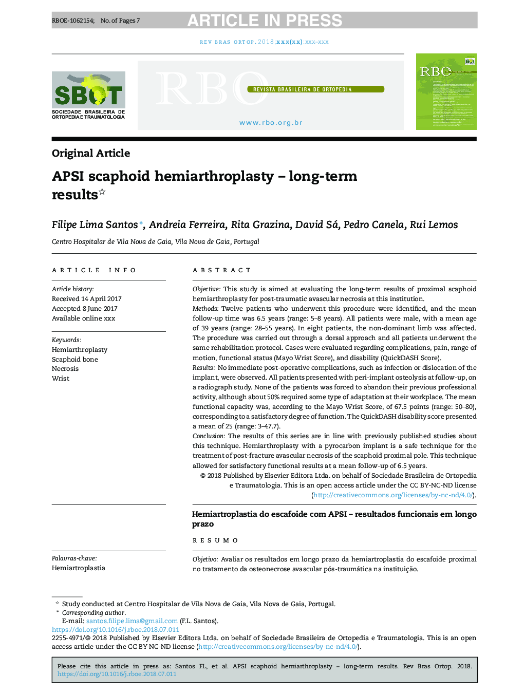 APSI scaphoid hemiarthroplasty - long-term results