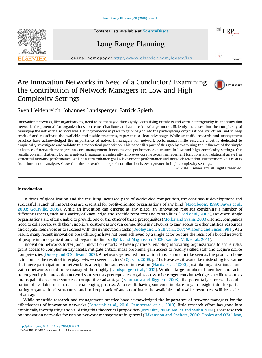 Are Innovation Networks in Need of a Conductor? Examining the Contribution of Network Managers in Low and High Complexity Settings